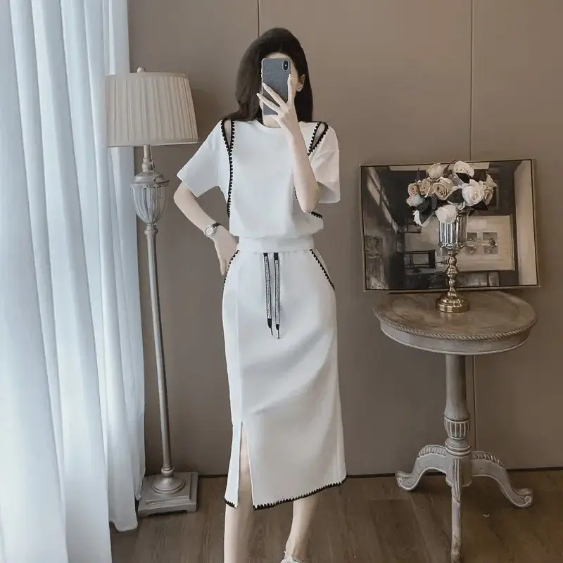 Spring and summer new fashionable women's clothing temperament slim fit top+split skirt two-piece set