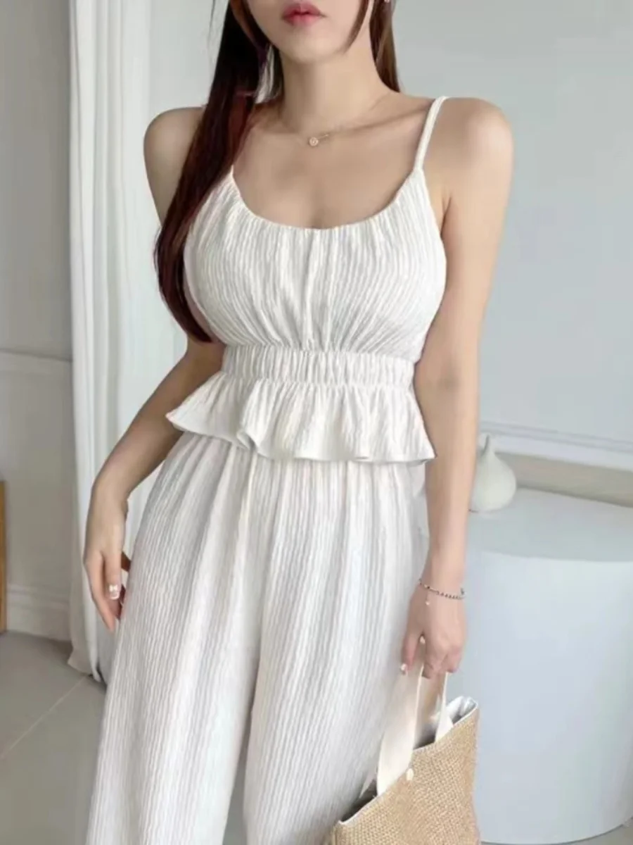 

Шикарный ретро универсальный цветной комплект с ремешками, женские летние новые широкие брюки Agel, комплект из двух предметов, модный ансамбль