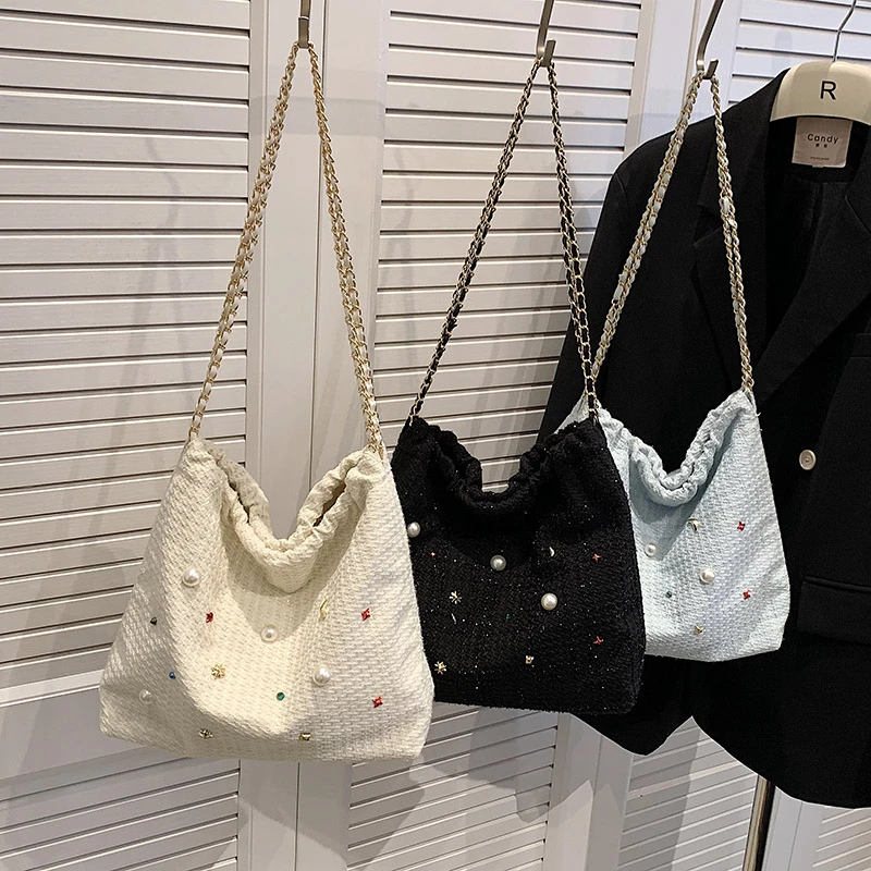 Appliques Pearl Star Solid High Capacity Special Material Shoulder Bag Casual Tote High Quality 2024 Hot Sale Bags for Women