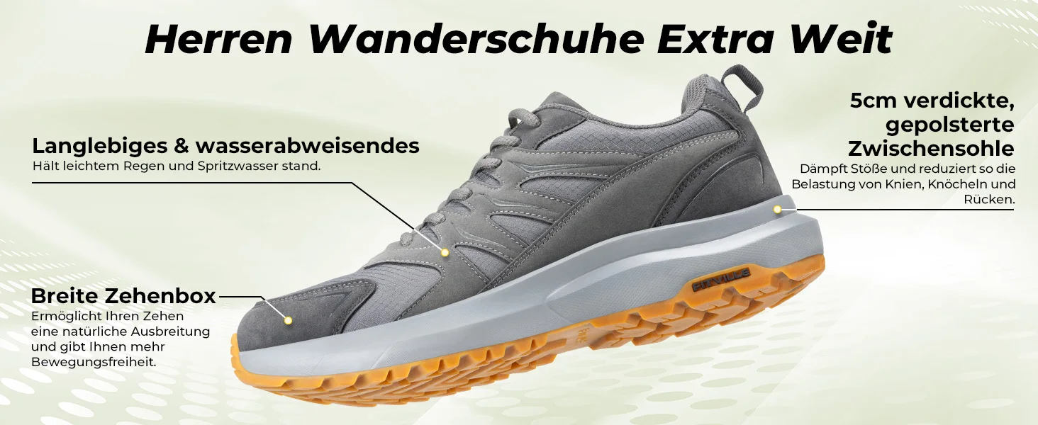 Fitville Outdoor-Wanderschuhe, wasserabweisende, extra breite Trekking- und Kletterschuhe für Herren, Sneakers mit hoher Rückfederung – Detail 10