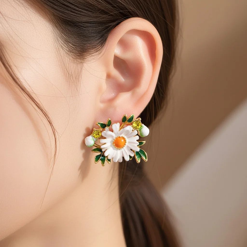 Sweet Cute Flowers Daisy Earrings for Women Simple Jewelry Accessories Korean Fashion Summer Chrysanthemum Stud Earrings Party