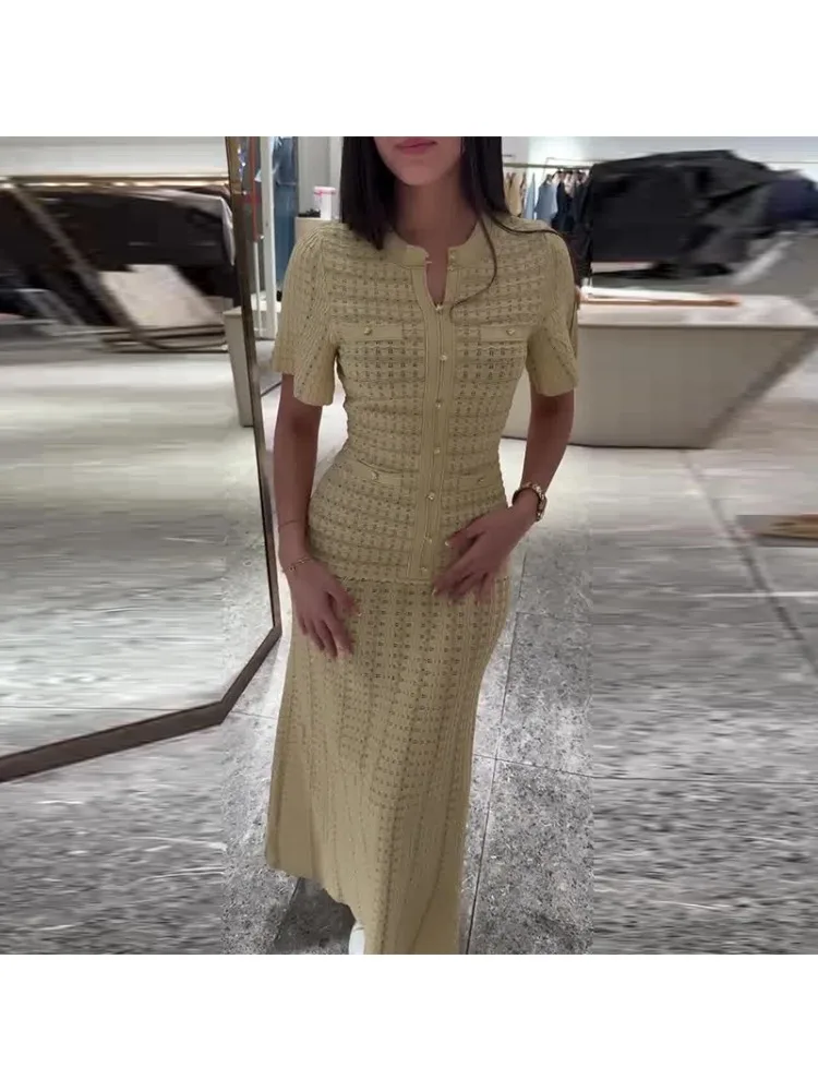 UNITIM 2026 Lentejurk voor dames, zwaar industrieel ontwerp, holle, sprankelende bubbelmouwen, meerdere zakken, slankende ronde hals, damesjurk - afbeelding 2