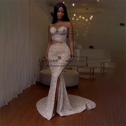 Glitter Sequins Mermaid Prom Dresses Sleeveless Sexy Side Slit Formal Evening Party Gown Long Court Train vestidos de gala