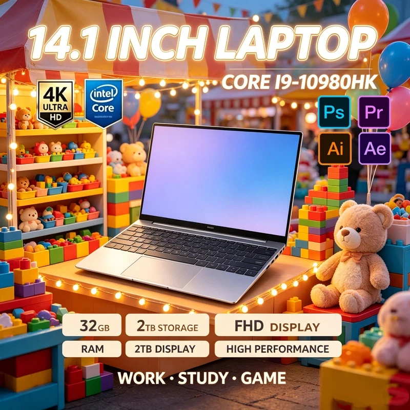 14.1" Ultra Slim Laptop Intel Core I9-10980HK,32GB DDR4 2TB SSD,4K HD WiFi6 BT5.2 Notebook Gaming Office Student Design