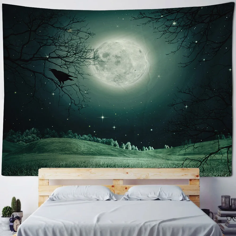 

Forest night view tapestry, moon, starry sky, home wall hanging cloth, Bohemia, fantasy, living room, bedroom, wall decoration