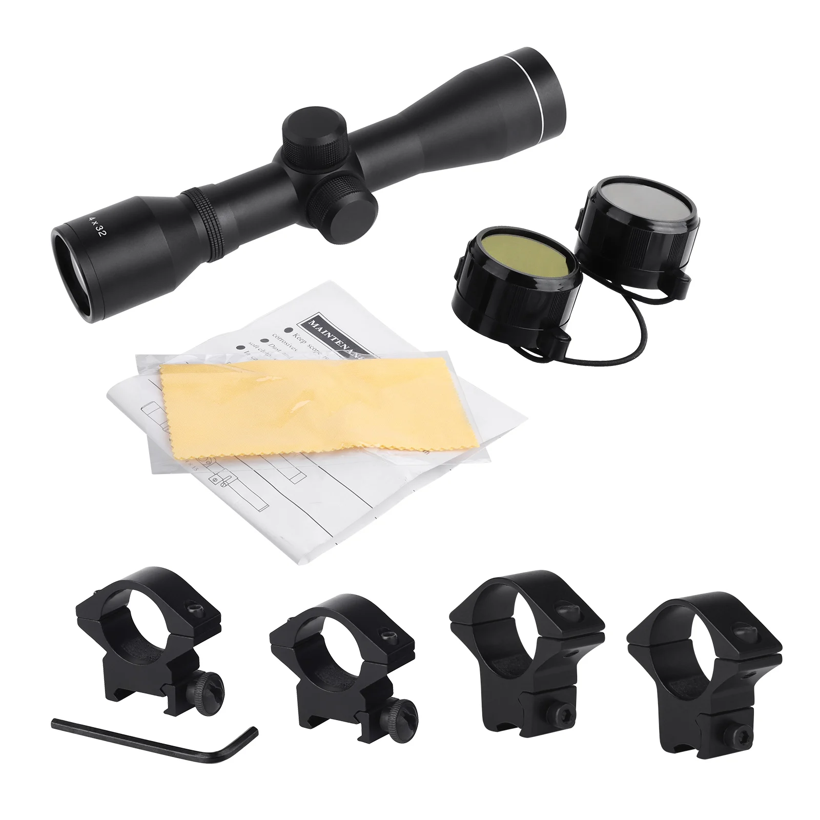 4x32 Outdoor Game Compact Scope Non-illumination Tactical Accessory 4X Duplex Reticle Sight With Two Sets Free Scope Ring Mount