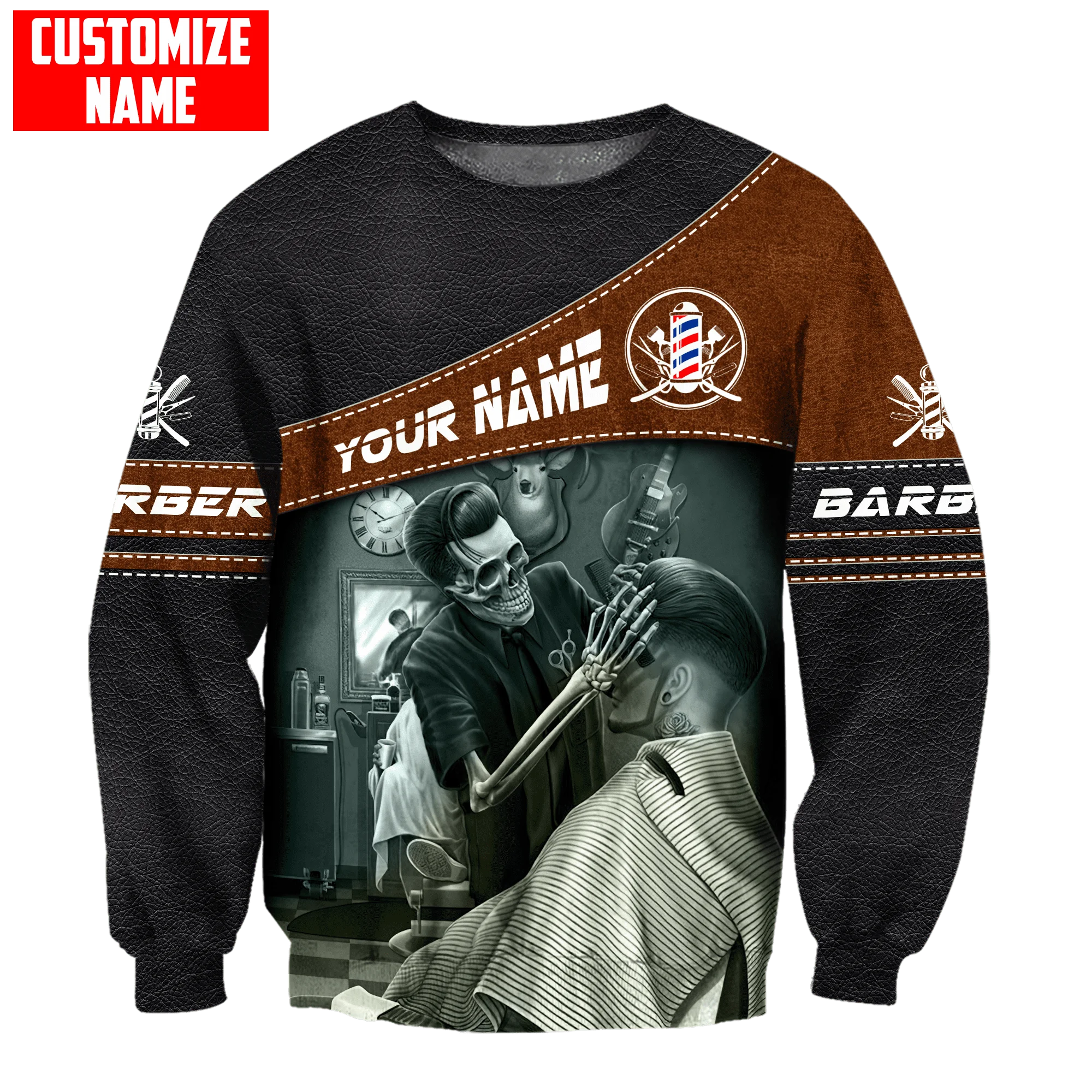 Custom Name Personalized Barber Skull 3D Printed Men Hoodie Unisex Hooded sweatshirt Streetwear Casual zipper hoodies DK470