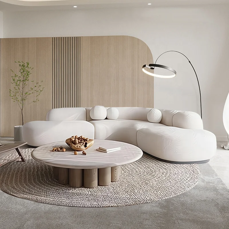 Modern Curved Sofa Set Furniture Fabric Round White Living Room Sofa Apartment Boucle Semi-circular Sofa