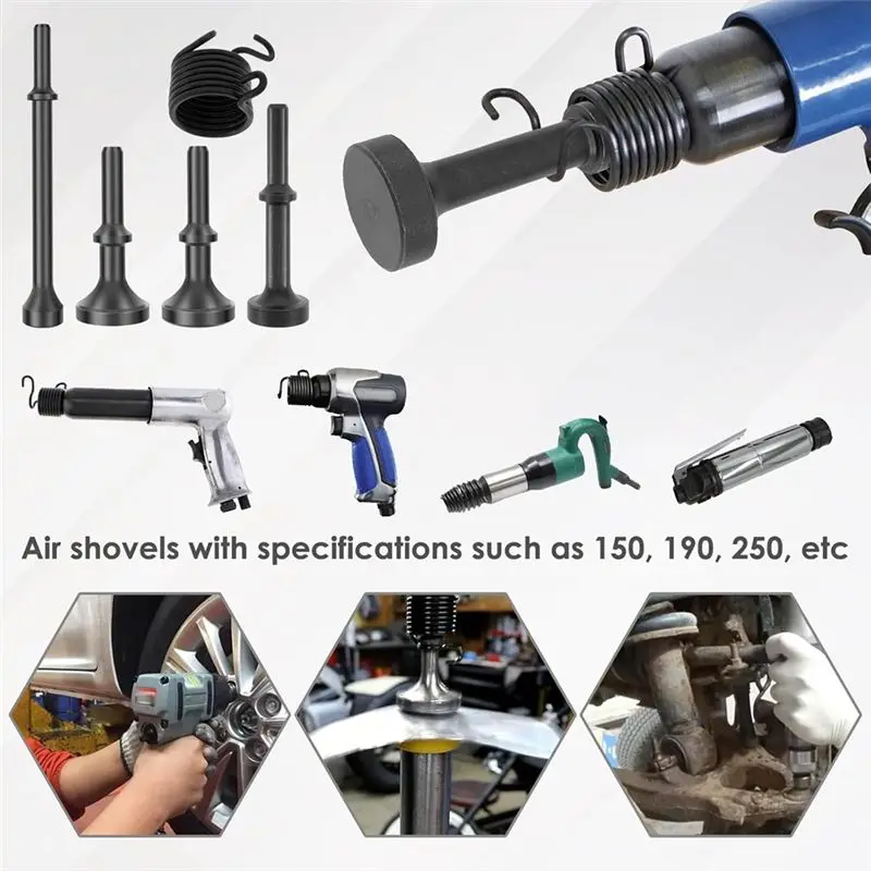 LLCS-Smoothing Air Hammer Bits Set, 5Pcs Air Pneumatic Hammer Tool Kit Air Hammer With Spring For 150, 190, 250 Air Hammer