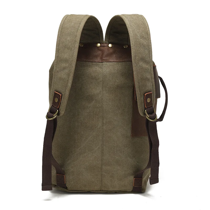 Bucket Style Rucksack Travel Casual Daypack Outdoor Activities Camping Vintage Distressed Waxed Canvas Drawstring Backpack Men