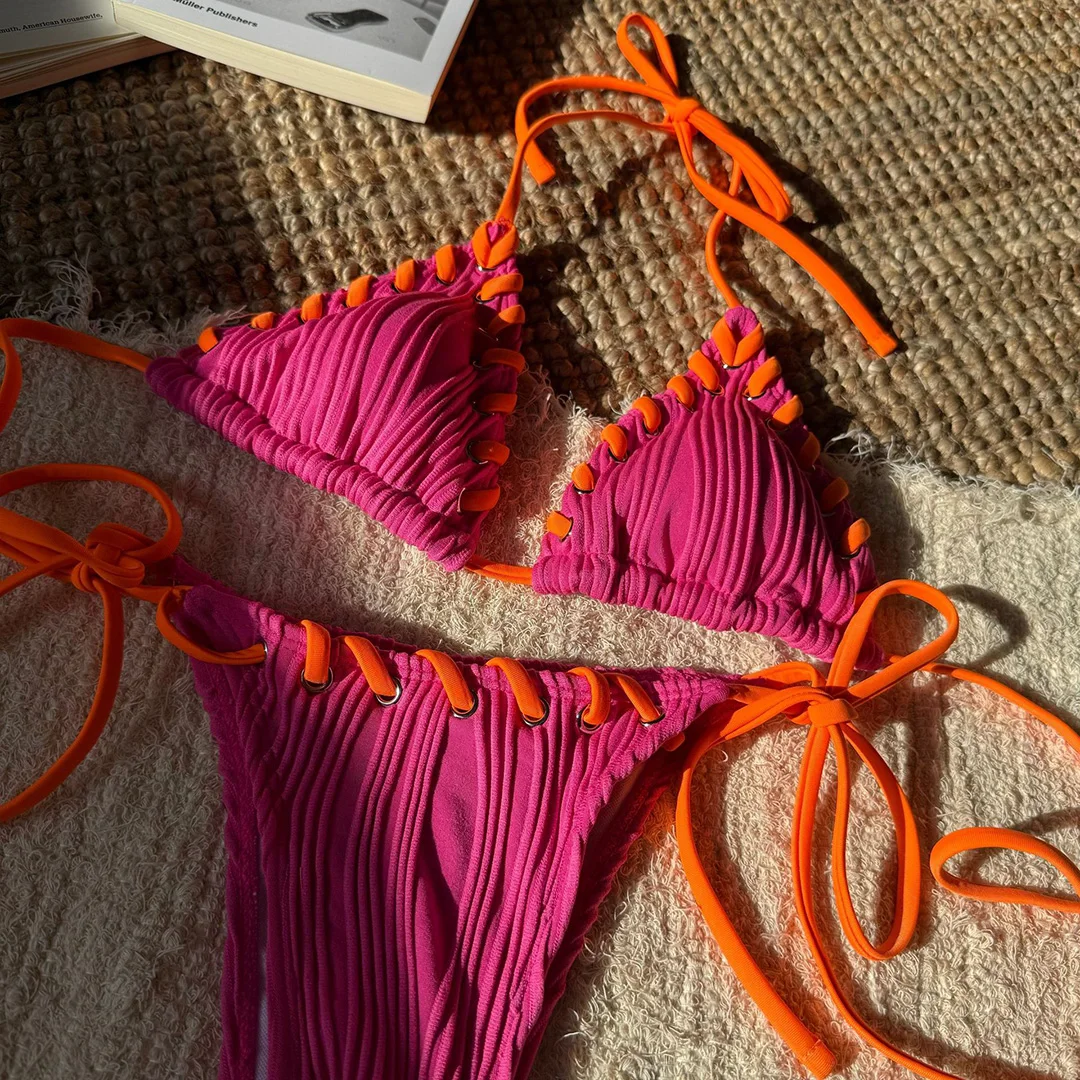 10 Farben Neckholder-Bikini mit hohem Beinausschnitt, Damen-Badeanzug, zweiteiliger Bikini-Set, Badebekleidung, Badeanzug, Schwimmbikini V5541 – Detail 37