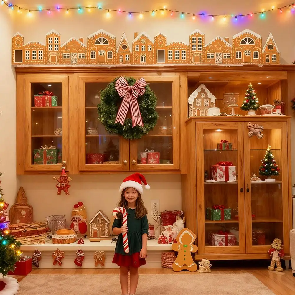 NEW Christmas Village Foldable Gingerbread House Decor Holiday String With Decor Lights Winter Snow Home Tabletop Village S B9Q5