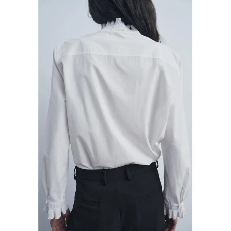 Losvallende lange mouwen, puur katoen, dames irt, modieus basislaag, decoratief ontwerp, herfst-winter katoenmix blouse