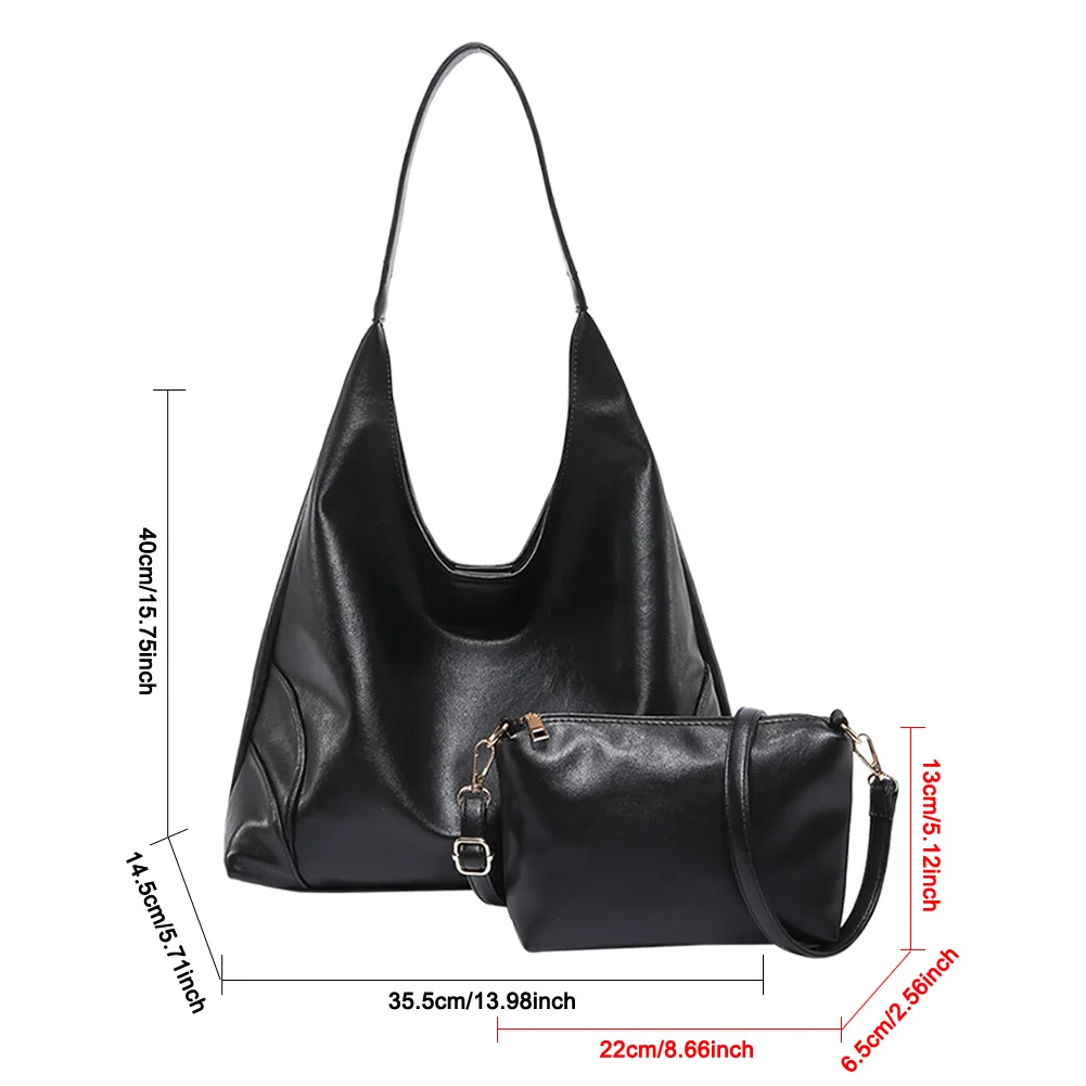 

2pcs Women PU Leather Slouchy Hobo Bag Adjustable Strap Shoulder Purse with Coin Purse Top Handle Handbag Solid Hobo Bag