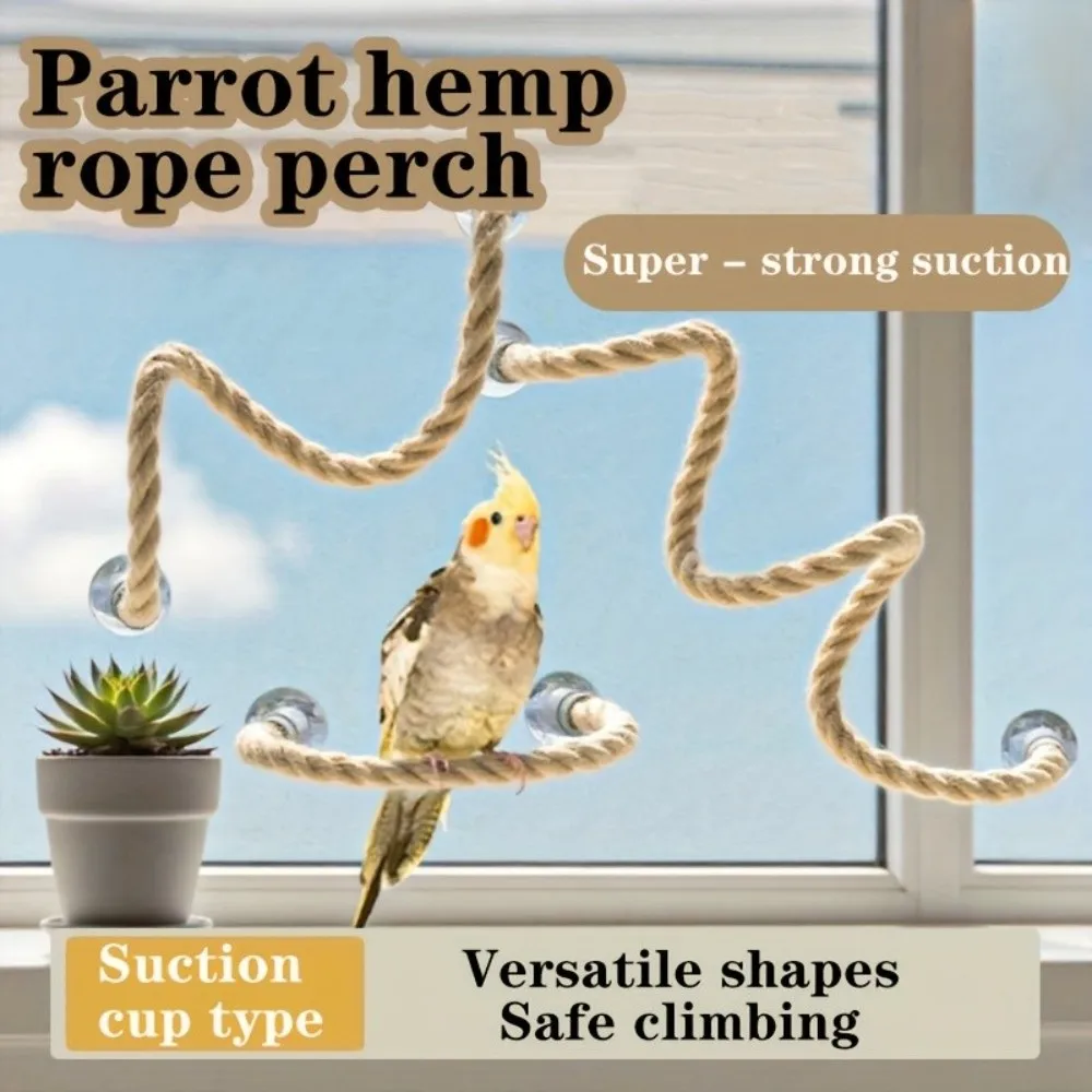 Linen Rope DIY Bendable Perch for Birds Non-slip Easy To Install Suction Cup Bird Climbing Rope Durable Chew-Proof
