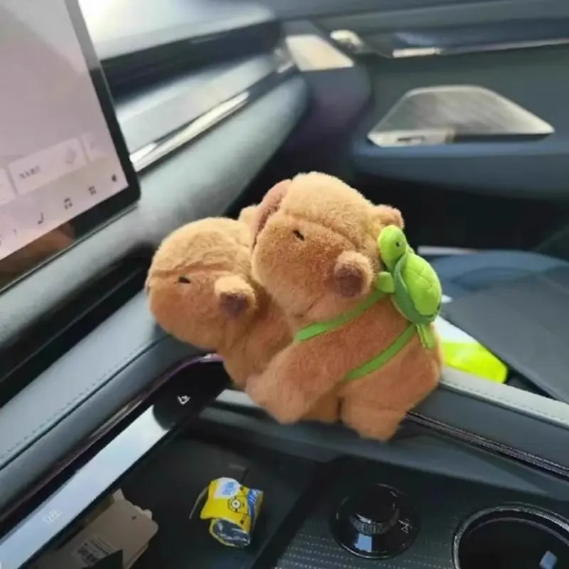 Capibala Car Interior Decoration Pocket Ornaments Capybara Plush Doll Snap Circle Center Console Doll