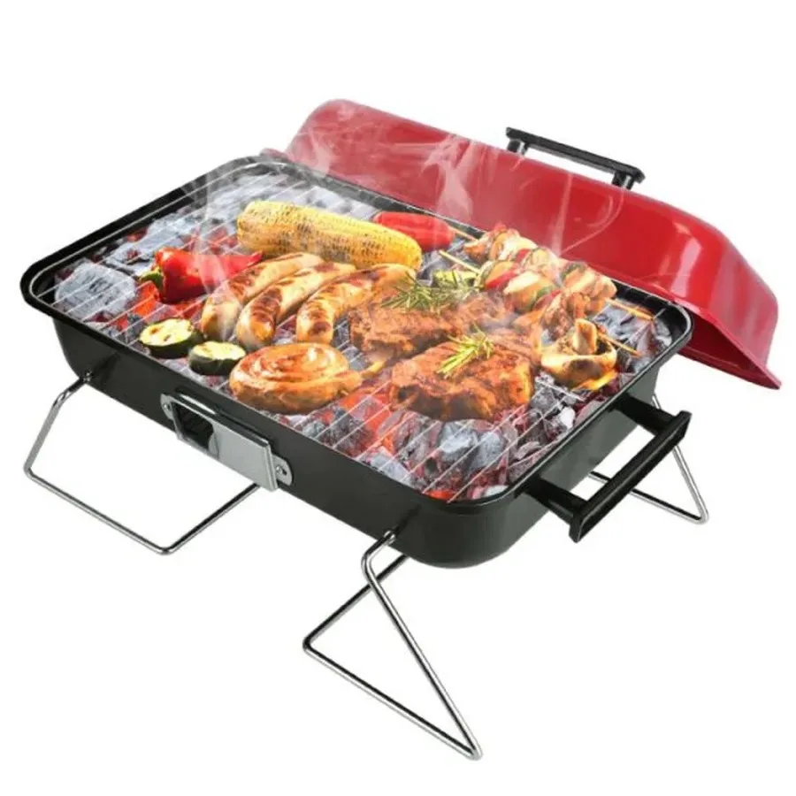 Portable Charcoal Grill Outdoor Desktop Small BBQ Smoking Stove Folding Grill with Cover Backyard Camping Picnic Beach