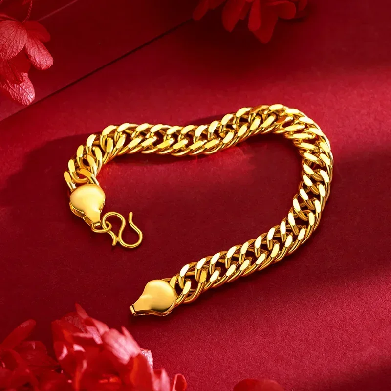 

9999 Real Gold 24K Gold Flat Bracelet European and American Fashion Classic Cuban Bracelet Boss Flat Bracelet Men