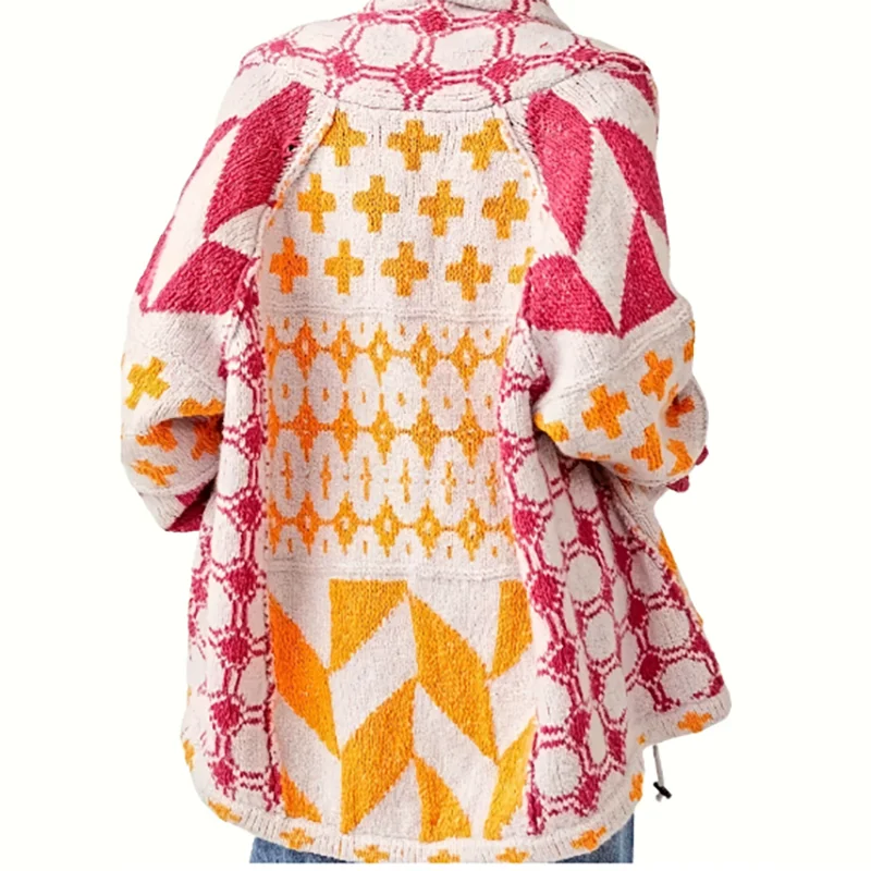 

Женский модный свитер с v-образным вырезом и пуговицами, осень-зима, новые женские джемперы, повседневные свободные вязаные кардиганы с длинными рукавами и принтом