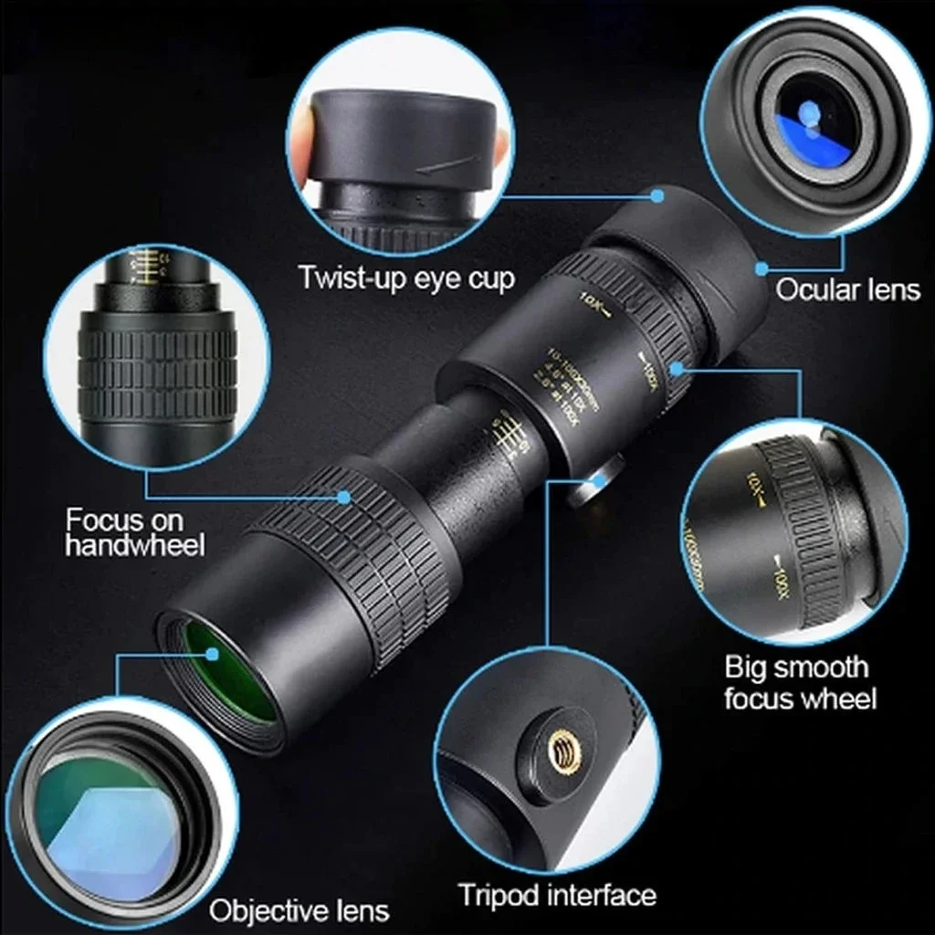 4K 10-30X40mm Super Telephoto Zoom Monocular Telescope Tripod Eye Protection Waterproof FMC Ultra-High Transmittance Fit Phone