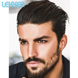 Lekker Slicked Back Short Pixie Cut Bob 13x1 Lace Front Human Hair Wigs For Men Glueless Brazilian Remy Hair Gentleman Classic