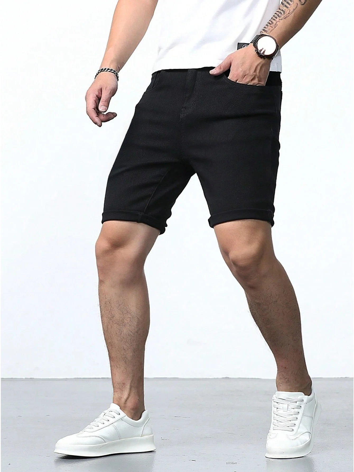 

Men's Slim Fit Black Stretch Jorts Casual Y2K Drip Streetwear Jeans For Man