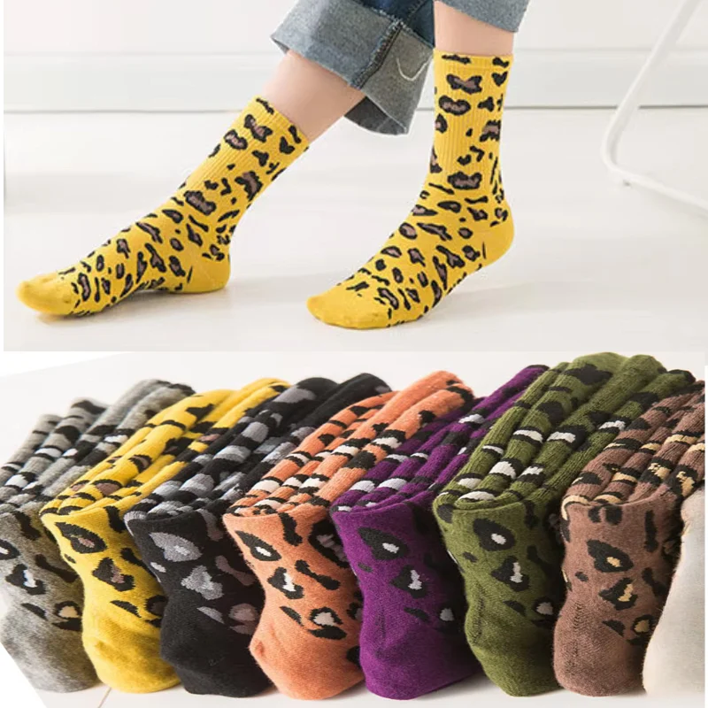 Cotton socks Men and Women Middle Tube Couple Socks Personality Leopard Print Cotton Socks Hip Hop European and American Trendy