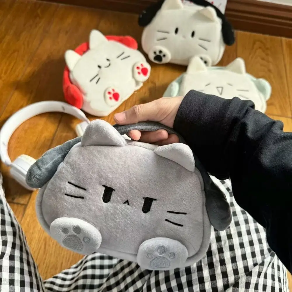 Bolsa de lápices de gato de gran capacidad, organizador de escritorio transparente, estuche de lápices de felpa, bolsa de maquillaje de gato con cremallera de animales de dibujos animados, suministros escolares