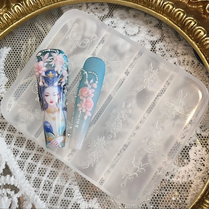 Chaînes de fleurs en Silicone transparent pour ongles, moule à nœud de sculpture, décorations d'ongles, conception de bricolage, plaque d'estampage stéréoscopique, outils de manucure
