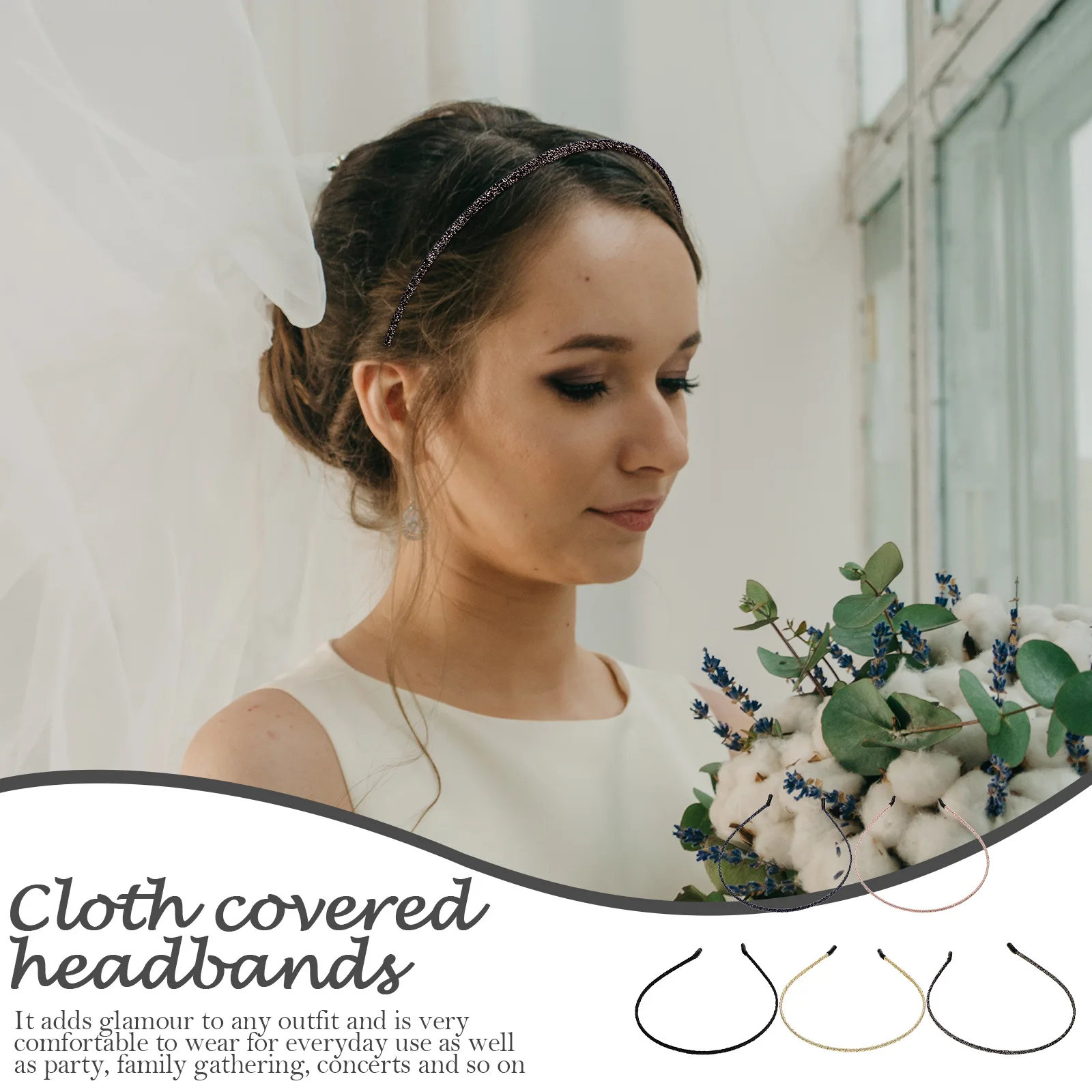 

5pcs Vintage Headbands Retro Cloth Covered Hair Accessories for Women Thin Soft Black Blue Brown Fits Hairstyles
