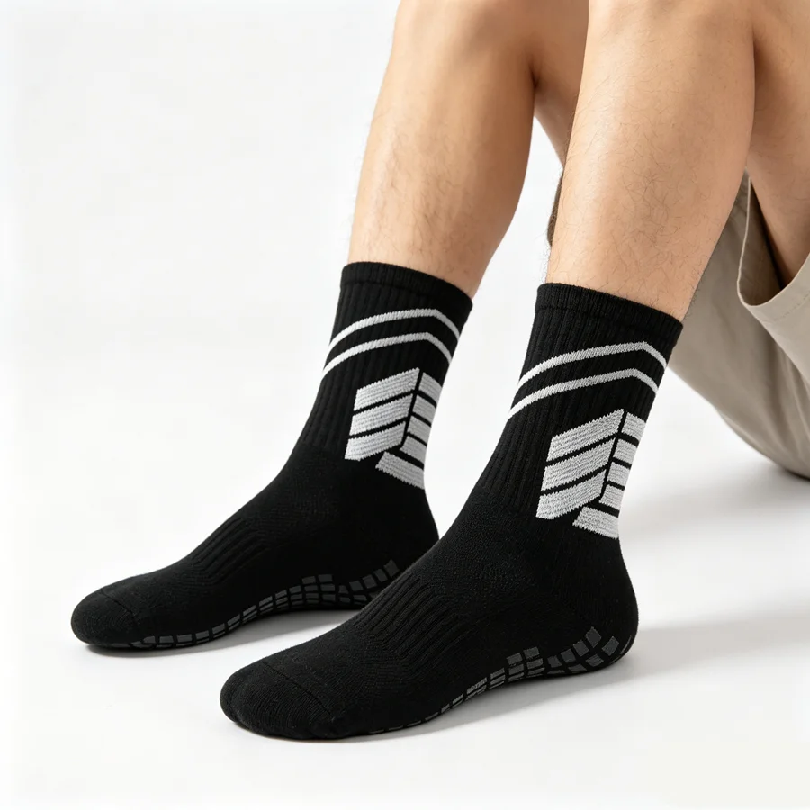 3/6/8pairs men women anti slip grip football soccer socks basketball rugby towel bottom breathable shockproof exercise socks view 4