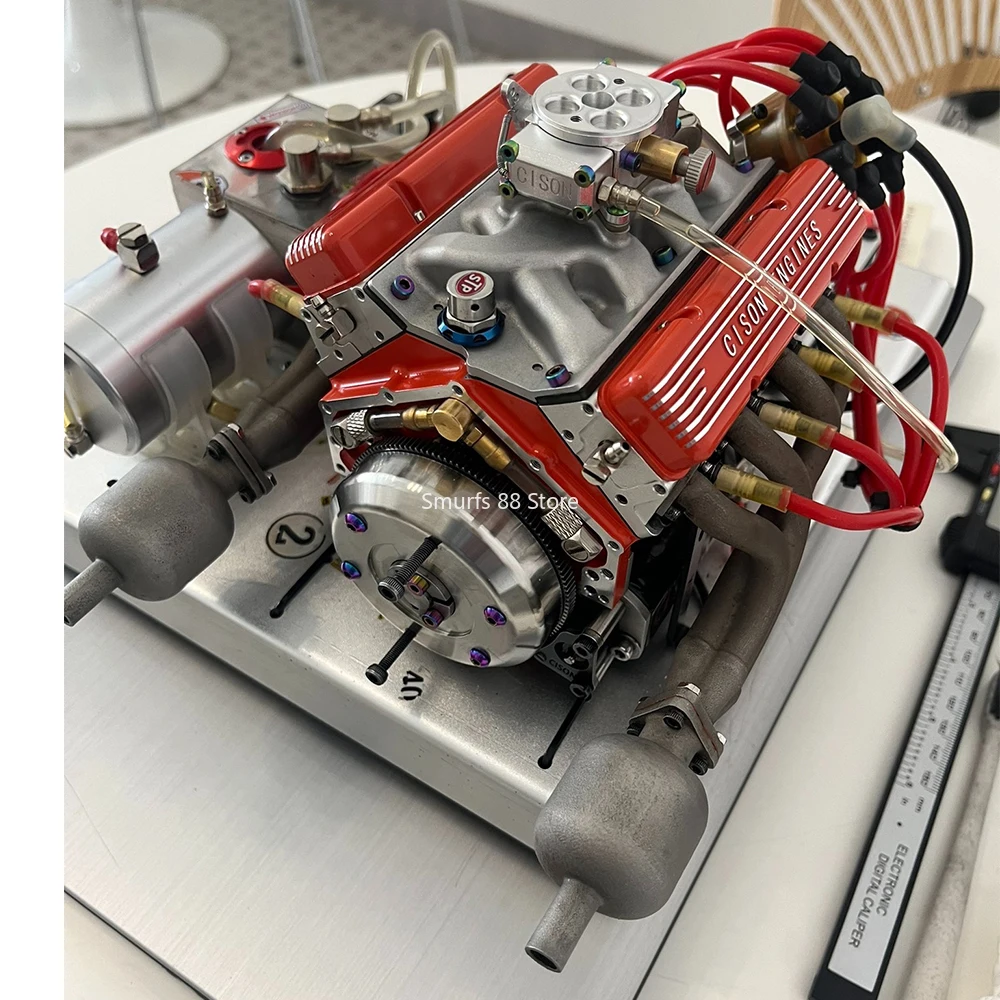 CISON V8 Engine Model with Metal Base Mini Water-cooled Engine Finished Product Independent Lubrication with LED Tachometer