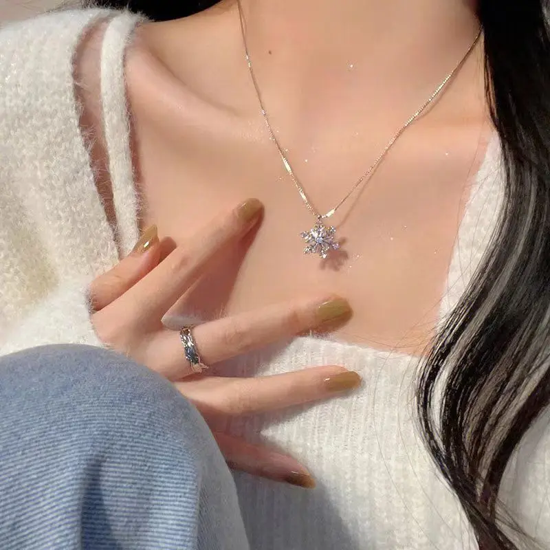 ندفة الثلج سترة قلادة كريستال الزركون قلادة العصرية قابل للتعديل سلسلة للنساء الفتيات الشتاء مجوهرات هدية الملحقات #4