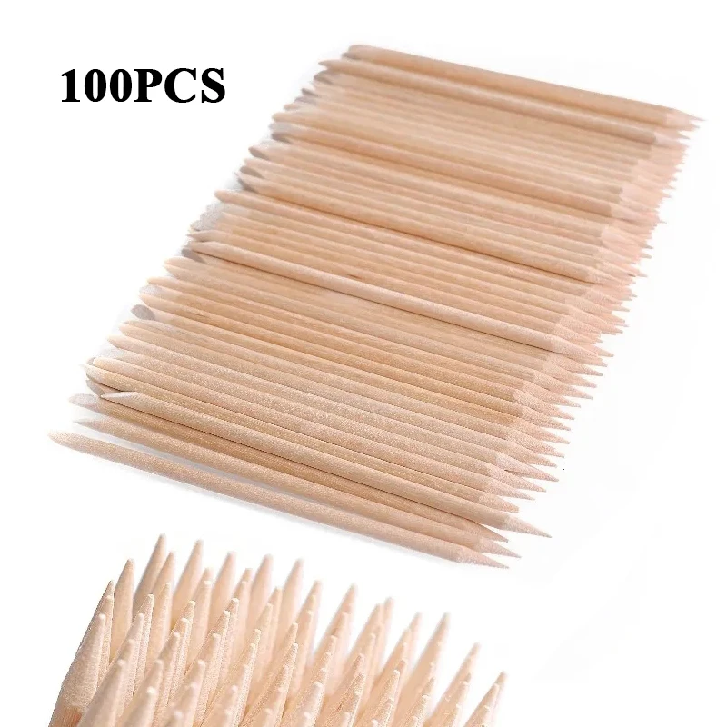 100 Stück/Beutel Doppelte Orangenholzstäbchen Nagelhautschieber und -entferner für Nagelpflege, Maniküre, Pediküre, Nagelwerkzeuge, Nageldesign