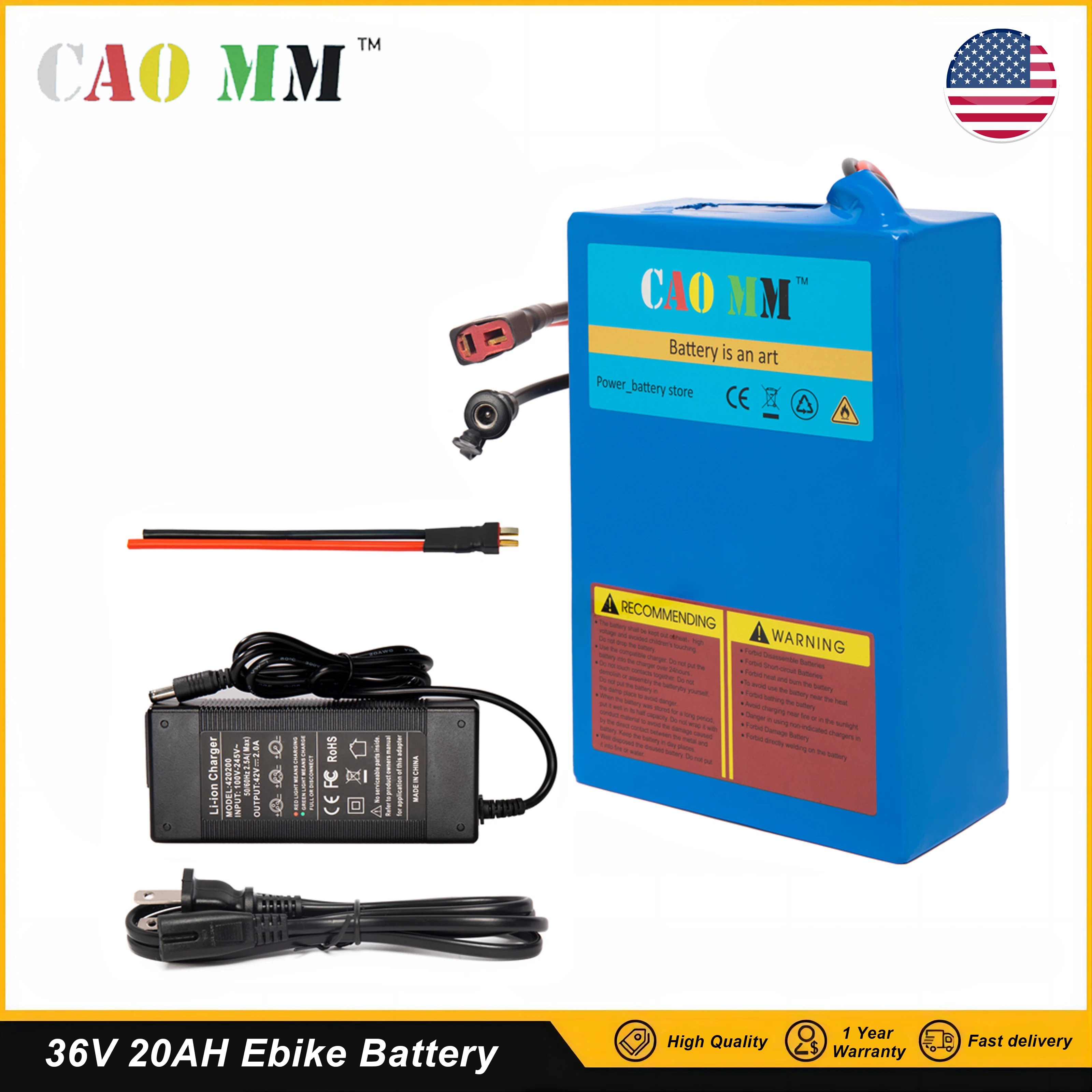 

CaoMM 36V 20Ah Electric Bike Battery with Charger BMS Protect 10S7P Lithium Ebike Battery for Scooter Motorcycle Solar Panels