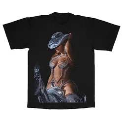 Vintage Y2K T-shirts Graphic Tops Beyonce Renaissance World Tour Merch Disco Cowboy Hat T-Shirt Women Men Clothing