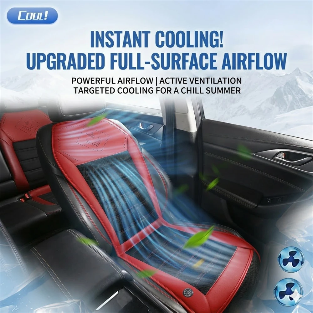 Cooling Car Seat Cushion 12V Smart Auto Start/Stop Ventilated Summer Seat Cover Universal Fit Cooling Pad with Dual USB Ports