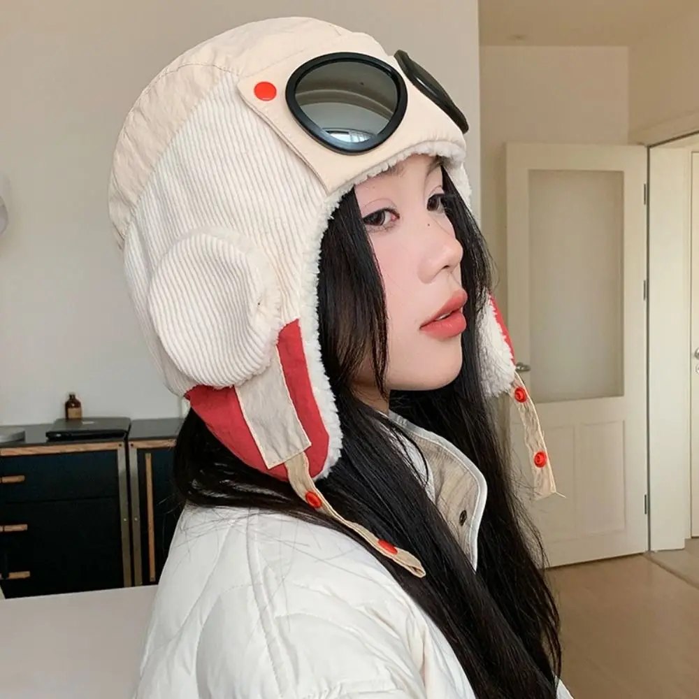 Windproof Winter Pilot Hat With Goggles Beanie Anti Fog Cycling Lei Feng Hat Neck Protector Ear Protection Warm Ski Hat