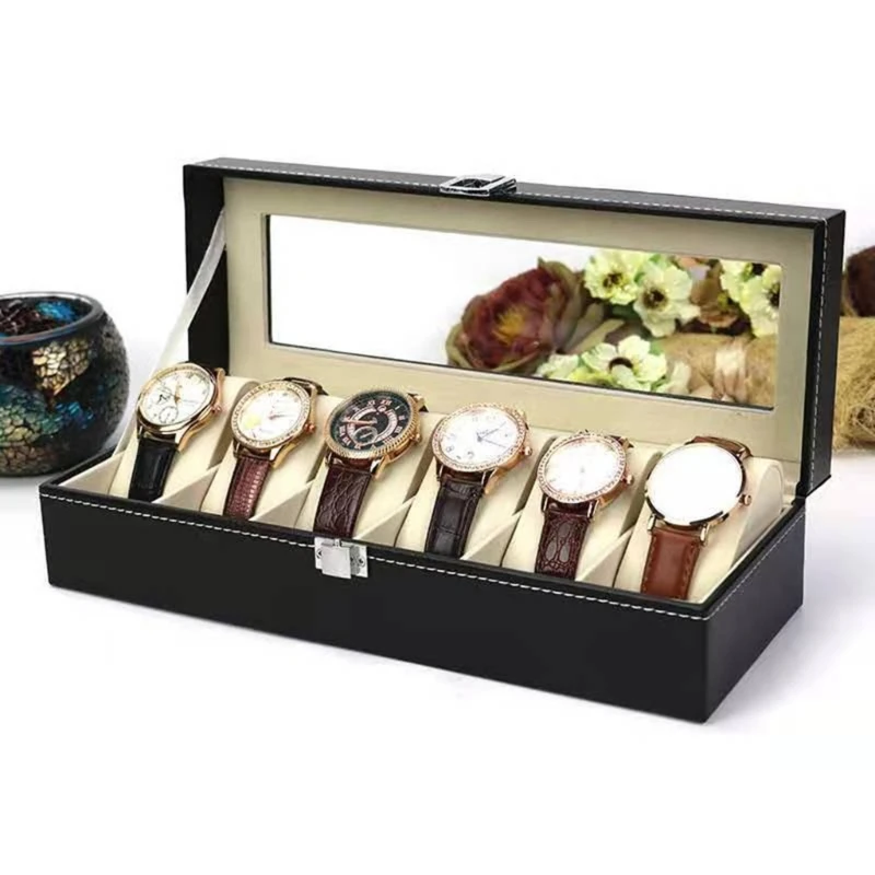 Multi-Functional Showcase 1 Word Lock Leather Watch Display Holder Storage Box