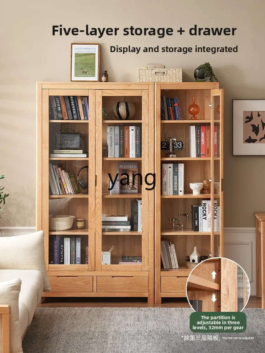 LTT Original element solid wood bookcase with glass door bookcase study oak bookshelf living room combination locker