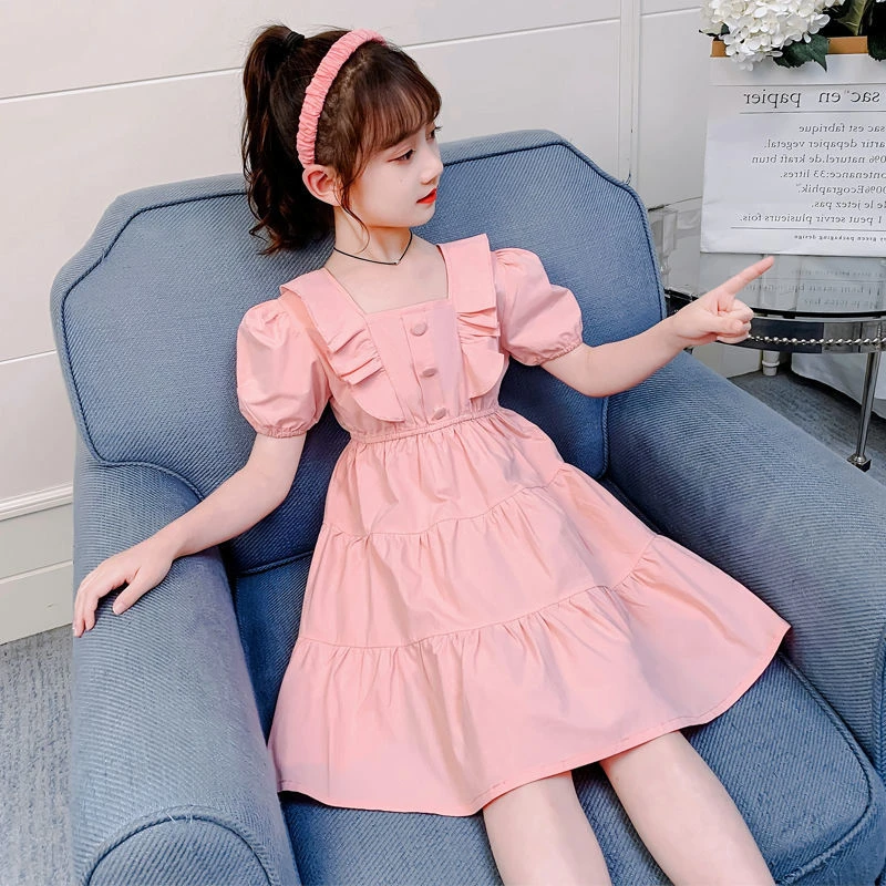 

2024 Summer Dress Student Fashion Girls Dresses for Kids Clothes Princess Party Dance Dresses 2 Years Cute Casual Korean Dress