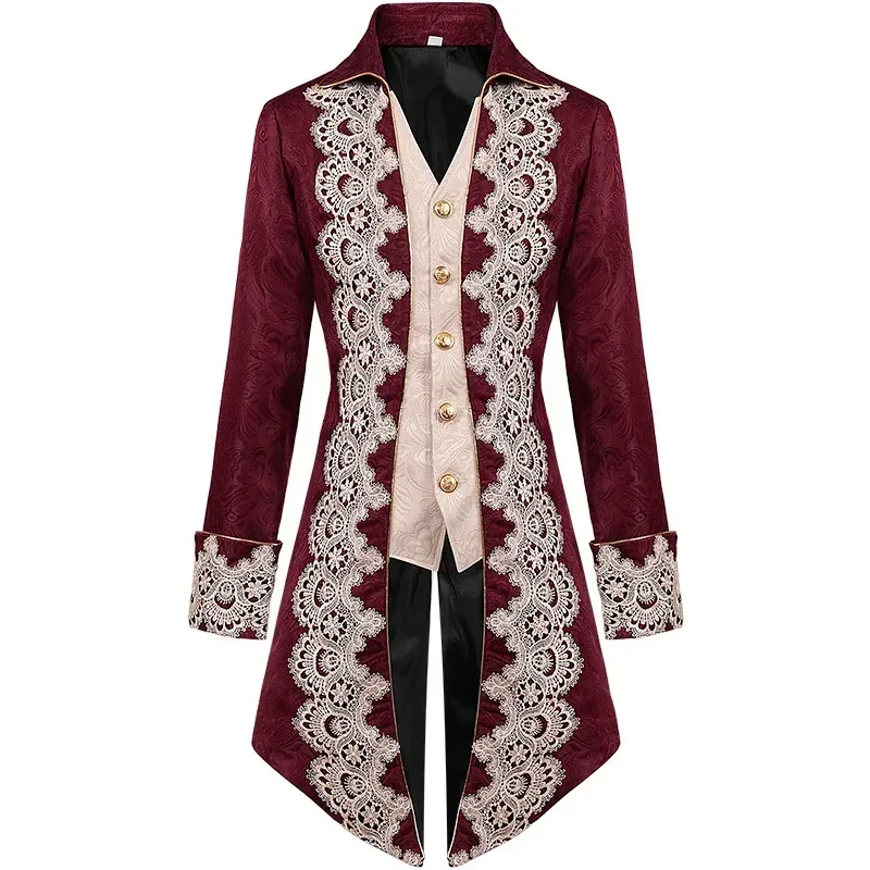 Cosplay Medieval Victorian Steampunk Gothic Coat Punk Tuxedo Adult Men Costume Halloween Tailcoat Trench Frock Outfit Overcoat A