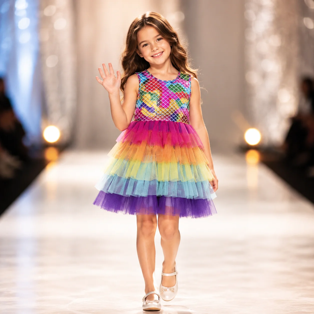 Robe de princesse sirène pour enfants, jupe tutu en maille dégradée, manches courtes, en Polyester, robe de soirée d'été pour filles de 3 à 8 ans