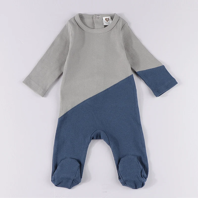 Baby romper kids clothes long sleeves ribbed baby overalls two colorblock boy and girls clothes footies summer/spring romper