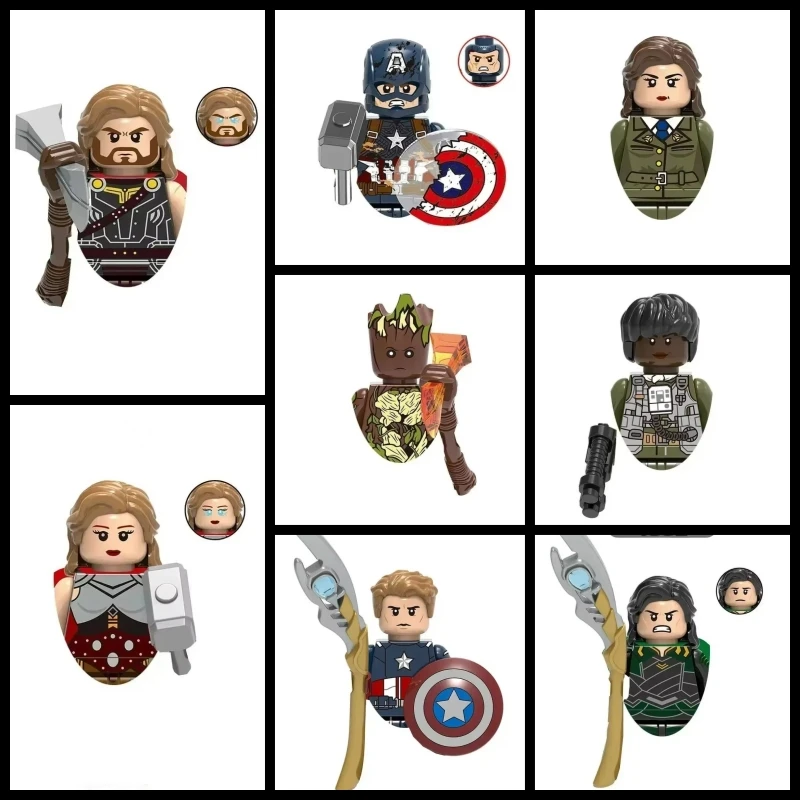 

X0273 Groot Steve Rogers Thor Building Blocks Hero Anime Bricks Dolls Mini Action Toy Figures Assemble Blocks Children Gifts