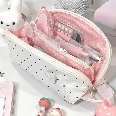 INS Polka Dot Pencil Case Shell Shape Multi-functional Stationery Storage Bag Large-capacity Pen Bag Students Gift