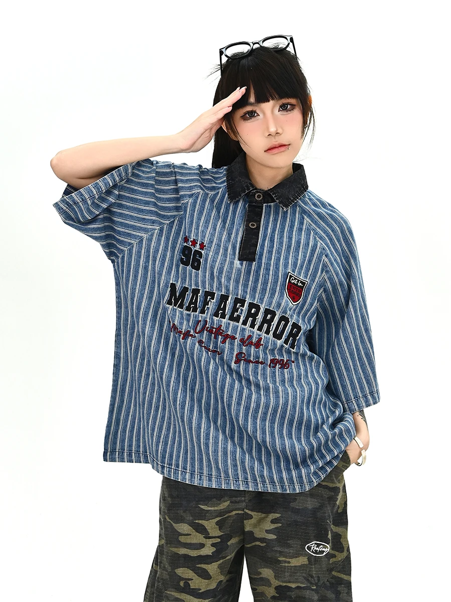 

Новая летняя женская свободная футболка в стиле BF с вышитыми буквами и полосками, повседневная, для отдыха