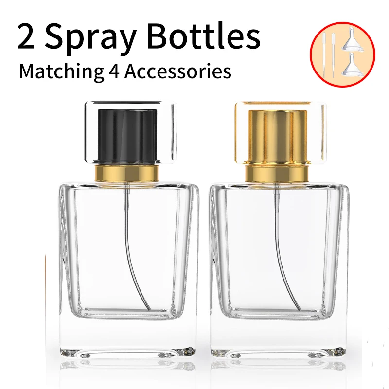 2 шт. + 4 аксессуара, 30 мл многоразовых флаконов для духов с 2 распылителями, 2 воронками, 2 воронками. С тонким спреем, многоразовым.