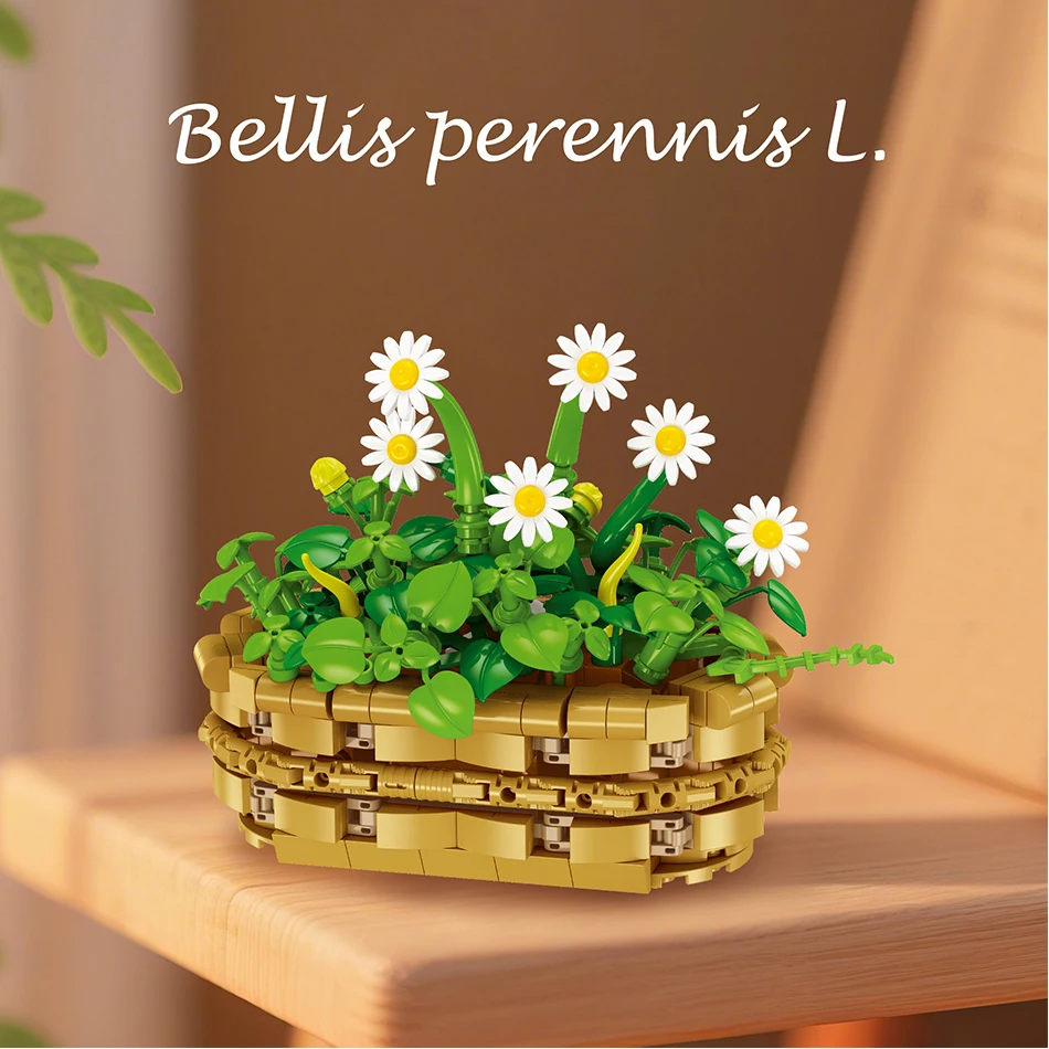 

MOC Creative Potted Bellis Perennis Building Blocks DIY Gardens Romantic Flower Model Bricks Set Home Decor Kids Girl Toy Gifts