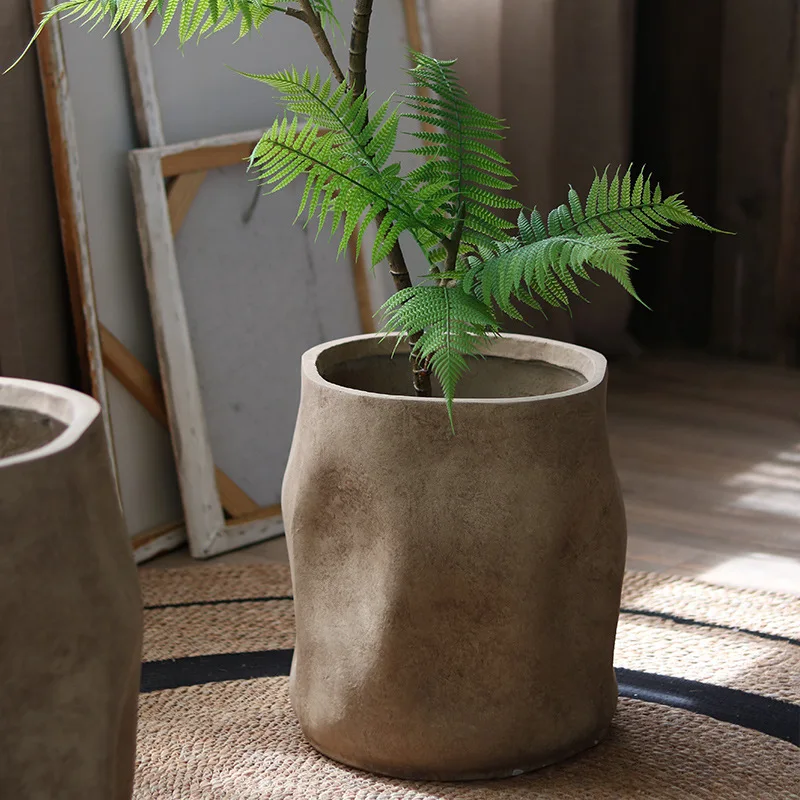 Creative Irregular Floor Magnesium Mud Flower Pot Art Mall Living Room Wholesale Direct Sales Large Green Plant Pot Nordic Style